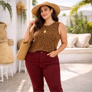 Oddi Women’s 3XL Leopard Print Sleeveless Sweater Top Plus Size Knit Fall Winter